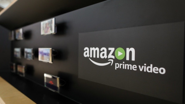 An Amazon.Com Inc. Prime Video logo sits on display on the Sony Corp. stand on the second day of Mobile World Congress (MWC) in Barcelona, Spain, on Tuesday, Feb. 28, 2017.