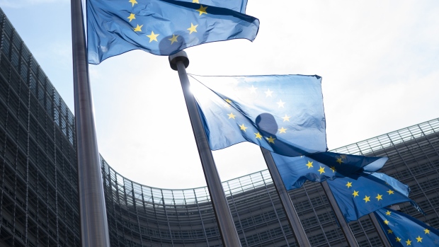 European Union (EU) flags fly from flag poles outside the Berlaymont building ahead of a European Union leaders summit in Brussels, Belgium, on Wednesday, April 10, 2019. At a crisis summit today, EU leaders will probably deny U.K. Prime Minister Theresa May the short Brexit extension she was seeking and instead force a delay of as long as a year. 