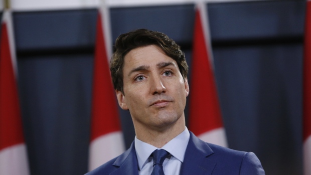 Justin Trudeau, Canada's prime minister, listens during a news conference at the National Press Theatre in Ottawa, Ontario, Canada, on Thursday, March 7, 2019. 