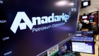 In this April 12, 2019, file photo the logo for Anadarko Petroleum Corp.
