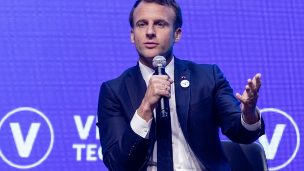Emmanuel Macron at the Viva Technology conference in Paris, on May 16. Photographer: Marlene Awaad/Bloomberg
