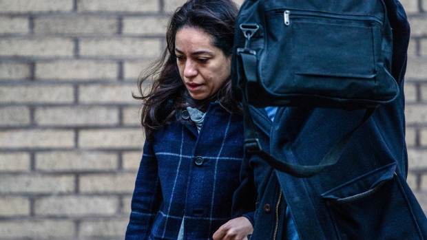 Fabiana Abdel-Malek, a former compliance officer at UBS Group AG, arrives at Southwark Crown Court in London, U.K., on Monday, Oct. 29, 2018. 