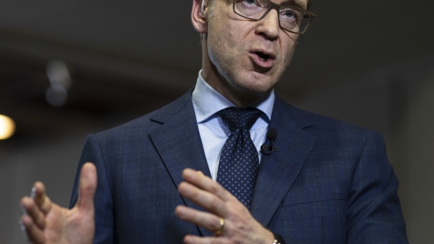 Jens Weidmann, president of the Deutsche Bundesbank, gestures while speaking during a Bloomberg Television interview following the German central bank’s annual news conference in Frankfurt, Germany, on Wednesday, Feb. 27, 2019. German Chancellor Angela Merkel’s cabinet agreed to extend Weidmann’s term as head of the Bundesbank by another eight years. 