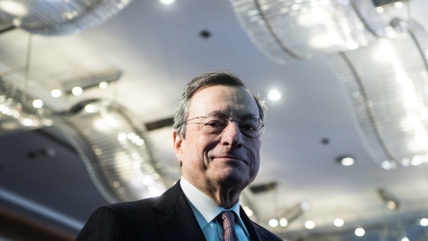 Mario Draghi, president of the European Central Bank (ECB), looks on during the 'ECB and its Watchers' conference in Frankfurt, Germany, on Wednesday, March 27, 2019. Some ECB officials have warned in recent months that keeping interest rates below zero for longer than planned as it may at some point prevent the stimulus from reaching the economy because they're hurting bank profitability. Photographer: Andreas Arnold/Bloomberg