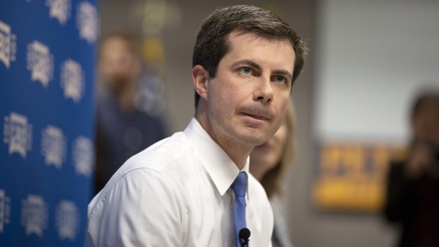 Pete Buttigieg, mayor of South Bend and 2020 presidential candidate, listens to a question during a campaign stop in Des Moines, Iowa, U.S., on Friday, May 17, 2019. Buttigieg said the U.S. is going through a period of "tectonic change" and needs a new generation of leadership to counter the cynicism and resentment that's currently driving much of the political debate. Photographer: Daniel Acker/Bloomberg