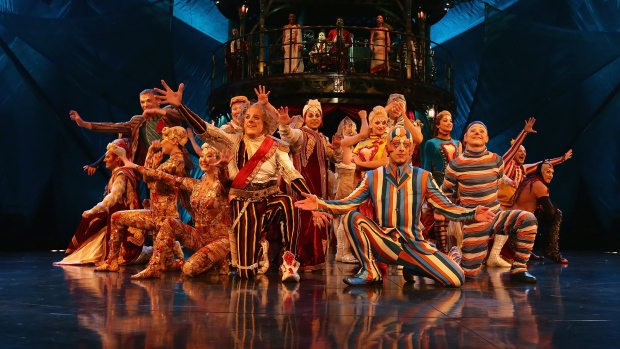 The cast on stage during the Cirque du Soleil KOOZA Sydney Dress Rehearsal at The Entertainment Quarter on August 24, 2016 in Sydney.
