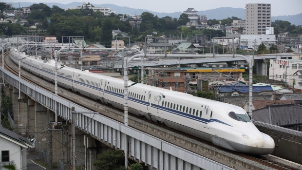 TOKYO, JAPAN - JUNE 28: A N700S Shinkansen bullet train test runs between Shinagawa and Shin-Yokohama stations on June 28, 2018 in Odawara, Kanagawa, Japan. (Photo by Manabu Takahashi/Getty Images)