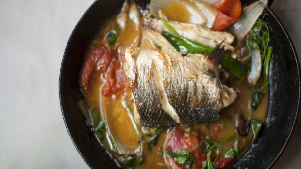 A dish of roasted seabass is served at the Abraxas North restaurant in Tel Aviv, Israel, on Monday, March 19, 2018. Israel has one of the most exciting dining scenes in the world. It has yet to be discovered by restaurant lovers more focused on cities such as London and New York. 