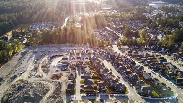 Homes under construction are seen in this aerial photograph taken above the Langford suburb of Victoria, British Columbia, Canada, on July 14, 2018. 