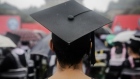 The rain dripped from the graduation hat during their ceremony of Wuhan University on June 22, 2018 in Wuhan, China.