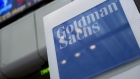 Goldman Sachs Group Inc. signage is displayed on the floor of the New York Stock Exchange. 