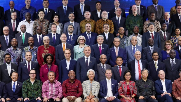 Finance ministers and central bank's governors during the family photo session at the IMF and World Bank Group Annual Meetings in Bali on Oct. 13, 2018. 