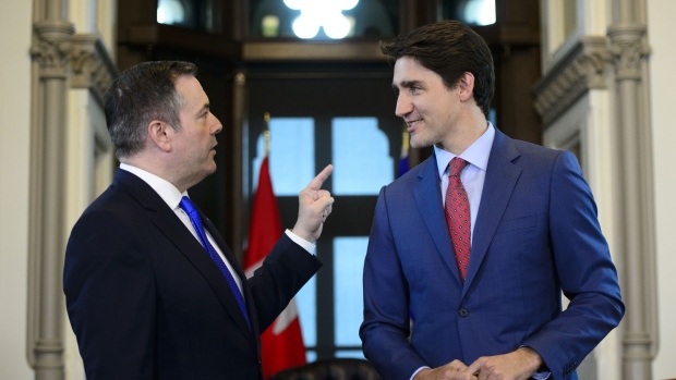 Justin Trudeau meets with Alberta Premier Jason Kenney in his office on Parliament Hill