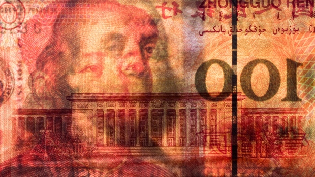 A Chinese one-hundred yuan banknote is placed in front of a U.S. one hundred dollar banknote in an arranged photograph in Hong Kong, China, on Monday, April 15, 2019. China's holdings of Treasury securities rose for a third month as the Asian nation took on more U.S. government debt amid the trade war between the world’s two biggest economies. 