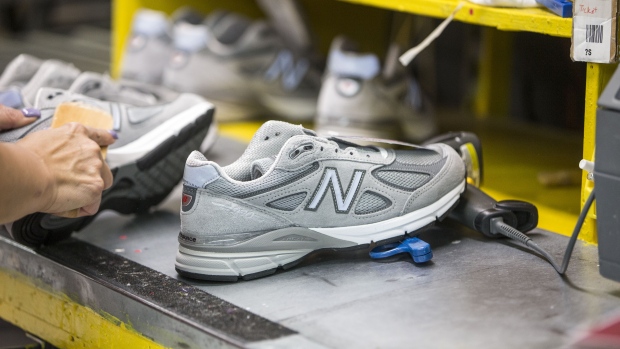 Sneakers at the New Balance Inc. manufacturing facility in Lawrence, Massachusetts 