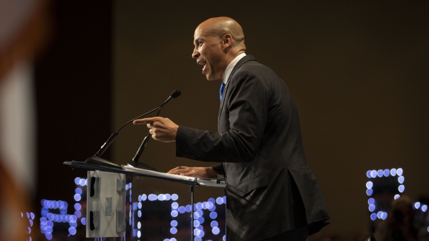 Senator Cory Booker, a Democrat from New Jersey and 2020 presidential candidate, speaks during an Iowa Democratic Party Hall of Fame event in Cedar Rapids, Iowa, U.S., on Sunday, June 9, 2019. Iowa, the first-in-the nation caucus state, is hosting 19 presidential hopefuls this weekend for its annual Hall of Fame celebration, a fundraiser for the state Democratic Party in Cedar Rapids on Sunday. 