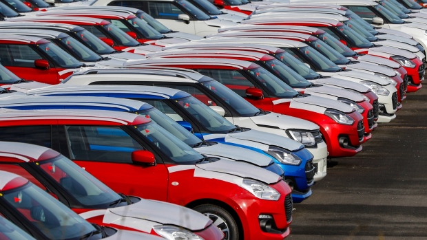 New automobiles manufactured by Suzuki Motor Corp. stand on the dockside in Grimsby, U.K., on Friday, March 8, 2019. Demand for automobile in Europe fizzled late in 2018 due to a combination of emissions-testing bottlenecks and economic headwinds, signaling an abrupt end to years of robust growth. 