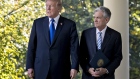 U.S. President Donald Trump, right, speaks as Jerome Powell, governor of the U.S. Federal Reserve and President Donald Trump's nominee as chairman of the Federal Reserve, listens during a nomination announcement in the Rose Garden of the White House in Washington, D.C., U.S., on Thursday, Nov. 2, 2017. 