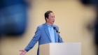 Terry Gou, chairman of Foxconn Technology Group, speaks during a news conference in Taipei, Taiwan, on Monday, May 6, 2019. Foxconn could move some manufacturing facilities to the U.S. and could diversify production locations to avoid China's threat, Gou said. Photographer: Billy H.C. Kwok/Bloomberg