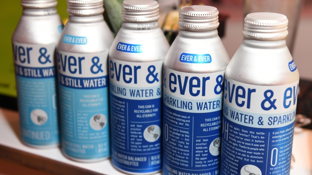 NEW YORK, NEW YORK - JUNE 06: Ever & Ever water is offered during the opening of the Museum of Plastic presented by Lonely Whale, co-hosted by Ever & Ever, HP, attn:, and S'well in SoHo on June 06, 2019 in New York City. (Photo by Craig Barritt/Getty Images for Ever & Ever) 