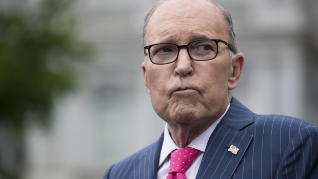 Larry Kudlow, director of the U.S. National Economic Council, pauses while speaking to members of the media outside the White House in Washington, D.C., U.S., on Tuesday, June 18, 2019. 