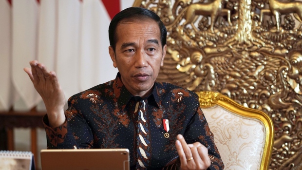 Joko Widodo speaks during an interview in Jakarta, on July 12. Photographer: Dimas Ardian/Bloomberg