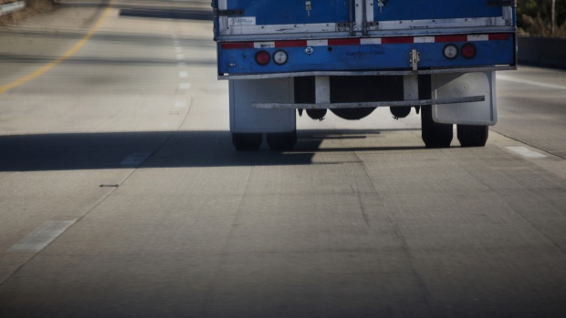 A truck moves along I-95 outside of Rocky Mount, North Carolina. 
