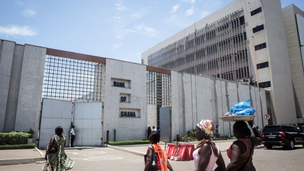 The Bank of Ghana stands in Accra, Ghana, on Monday, Sept. 21, 2018. Ghana’s central bank maintained its benchmark interest rate at a 4 1/2-year low for a second straight meeting as inflation reached the top end of its target band. 