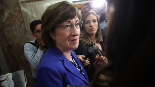WASHINGTON, DC - SEPTEMBER 17: Sen. Susan Collins (R-ME) answers questions from reporters on allegations against Supreme Court nominee Brett Kavanaugh on Capitol Hill September 17, 2018 in Washington, DC. Collins said it is important to get both sides of the story,, but indicated if Kavanaugh is found to have been untruthful it would be grounds for disqualifying his nomination. (Photo by Win McNamee/Getty Images)