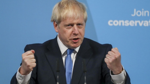 Boris Johnson speaks after he is announced the winner of the Conservative Party leadership contest in London on July 23, 2019. 