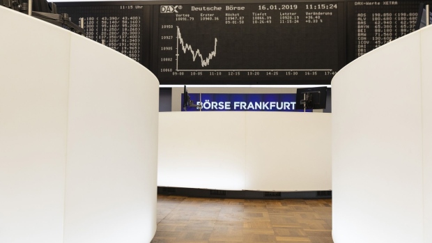The DAX Index curve sits on display inside the Frankfurt Stock Exchange, operated by Deutsche Boerse AG, in Frankfurt, Germany, on Wednesday, Jan. 16, 2019. European investors shook off the rejection of U.K. Prime Minister Theresa May’s Brexit deal in parliament ahead of a confidence vote, opening higher after mixed markets in Asia, and gains in the U.S. 