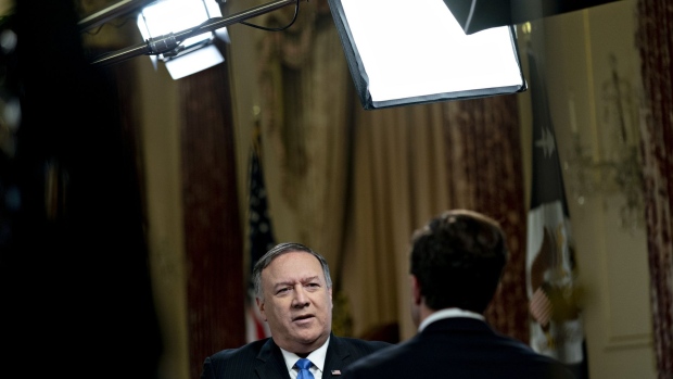 Mike Pompeo during a Bloomberg Television interview, on July 25. Photographer: Andrew Harrer/Bloomberg