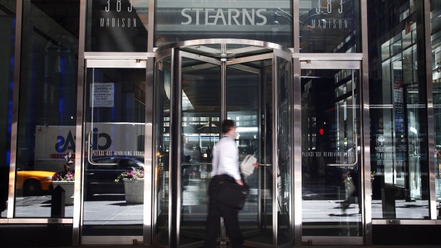 UNITED STATES - MAY 29: A man enters the headquarters of Bear Stearns Cos. in New York, U.S., on Thursday, May 29, 2008. JPMorgan Chase & Co. won approval of its purchase of Bear Stearns Cos., shuttering an 85-year-old firm whose collapse ranks along with Drexel Burnham Lambert as the biggest in Wall Street history. (Photo by Jin Lee/Bloomberg via Getty Images) 