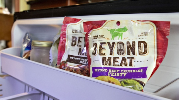 Packages of Beyond Meat Inc. beef crumbles are displayed for a photograph in Tiskilwa, Illinois, U.S., on Tuesday, April 23, 2019. Beyond Meat Inc., the maker of vegan chicken and beef substitutes backed by some of the biggest names in food and technology, is seeking to raise as much as $184 million in its initial public offering. 