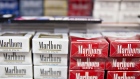 Philip Morris Marlboro brand cigarettes are displayed for sale at a gas station in Tiskilwa, Illinois, U.S., on Wednesday, July 12, 2017