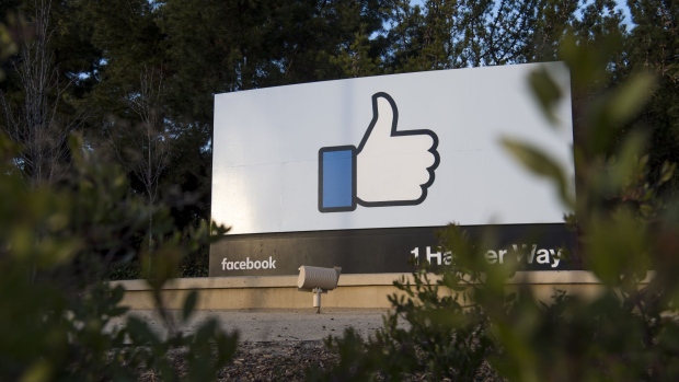 Signage is displayed outside Facebook Inc. headquarters in Menlo Park, California.
