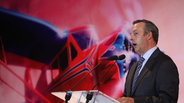Andres Conesa, chief executive officer of Grupo Aeromexico SAB, speaks during an event unveiling a restored Stinson SR airplane at Benito Juarez International Airport in Mexico City, Mexico, on Wednesday, Feb. 08, 2017. The Stinson SR was Aeromexico's first aircraft when the company was established in 1934. Aeromexico reported an increase in traffic results by 9.4 percent in January. Photographer: Susana Gonzalez/Bloomberg
