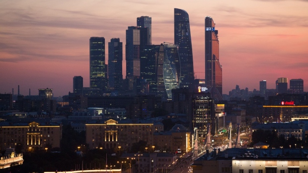 The skyscrapers of the Moscow International Business Center, also known as 'Moscow City,' stand on the city skyline at dusk in Moscow, Russia, on Friday, June 15, 2018. President Vladimir Putin has spent six years and more than $11 billion preparing nearly a dozen Russian cities to host the soccer World Cup, the biggest such event the country’s held since the collapse of the Soviet Union. 