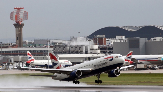 A British Airways aircraft, operated by International Consolidated Airlines Group SA (IAG), takes off from Heathrow airport in London, U.K., on Friday, April 20, 2012.