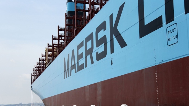 The Marstal Maersk Triple-E Class container ship, operated by A.P. Moeller-Maersk A/S, sits berthed at the company's container yard in Yokohama, Japan, on Friday, May 23, 2014. 