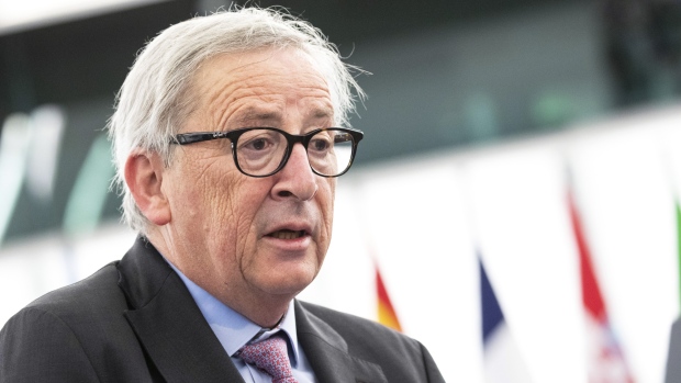 Jean-Claude Juncker, president of the European Commission, speaks during a "Future of Europe" plenary session debate at the European Parliament in Strasbourg, France, on Tuesday, March 12, 2019.