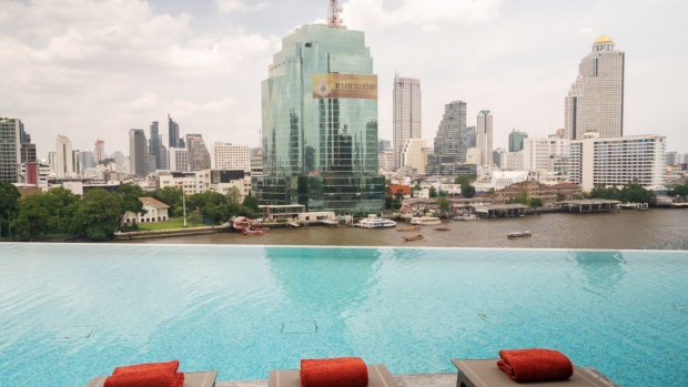 A swimming pool at the Residences at Mandarin Oriental. Photographer: Nicolas Axelrod/Bloomberg