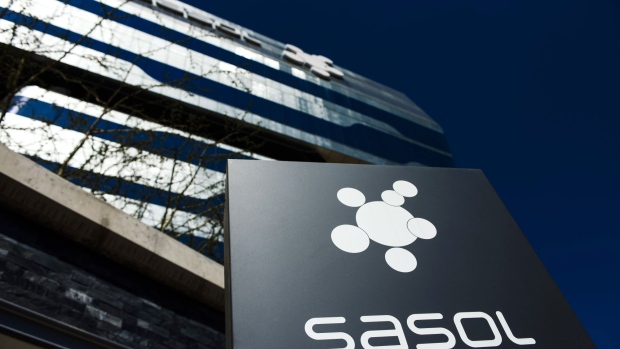 A logo sits on display outside the Sasol Ltd. headquarters in Johannesburg. 