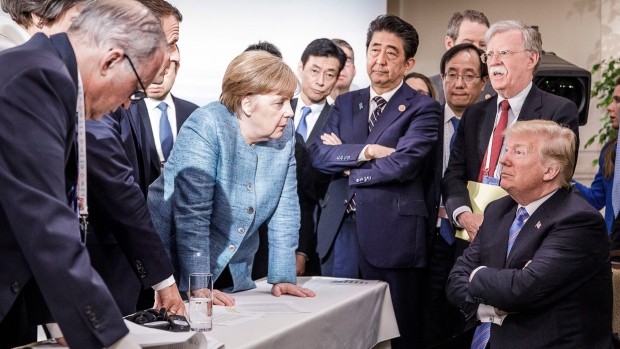 World leaders meet at the G7 summit in June 2018 in Canada. “The European Union is worse than China, just smaller,” Trump said at a rally in New Hampshire last week. “It treats us horribly: barriers, tariffs, taxes — and we let them come in.” Photographer: Handout/Getty Images Europe