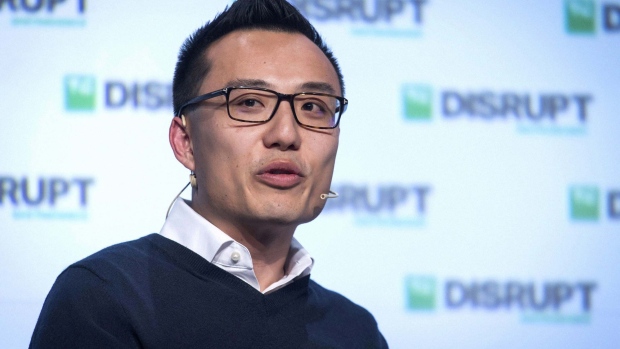 Tony Xu, co-founder and chief executive officer of DoorDash Inc., speaks during the TechCrunch Disrupt 2018 in San Francisco, California, U.S., on Wednesday, Sept. 5, 2018. 