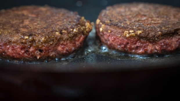 NEW YORK, NY - JUNE 13: In this photo illustration, two patties of Beyond Meat "The Beyond Burger" cook in a skillet, June 13, 2019 in the Brooklyn borough of New York City. Since going public in early May, Beyond Meat's stock has soared more than 450 percent and its market value is over $8 billion. Beyond Meat is a Los Angeles-based producer of plant-based meat substitutes, including vegan versions of burgers and sausages. (Photo Illustration by Drew Angerer/Getty Images)