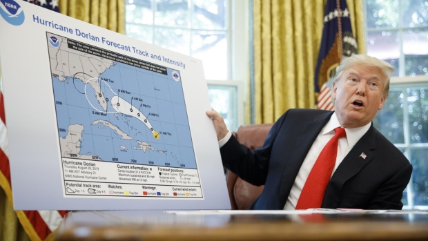 Trump speaks to the media about Hurricane Dorian in the White House in Washington on Sept. 4. Photographer: Tom Brenner/Bloomberg