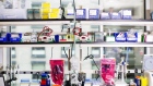 Laboratory equipment sits on shelves at the Moderna Therapeutics Inc. facility in Cambridge, Massachusetts. 