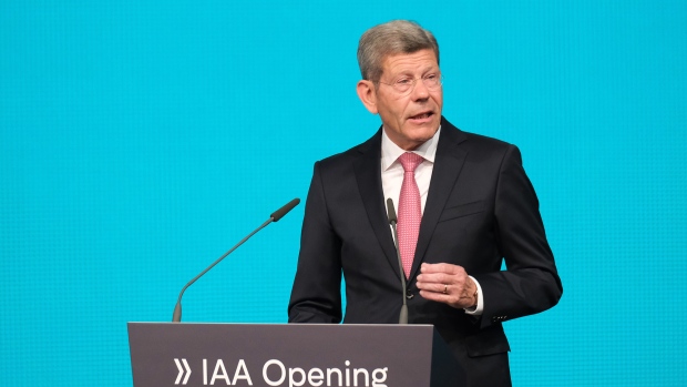 Bernhard Mattes, head of the Association of German Auto Industry (VDA), speaks at the opening event of the IAA 2019 Frankfurt Auto Show in Frankfurt am Main on Sept. 12.