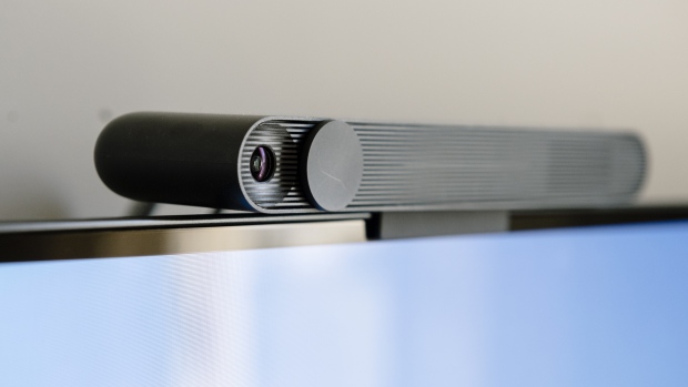 EMBARGOED UNTIL 5 AM PACIFIC WEDNESDAY 9/18 - The Portal TV device sits on top of a flat screen TV during a Facebook Inc. product launch in San Francisco, California, on Tuesday September17, 2018. 